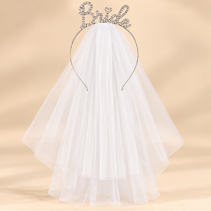 Bride Diadeem met Witte Sluier – Zilver – De HaarBoetiek