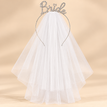 Bride Diadeem met Witte Sluier – Zilver – De HaarBoetiek