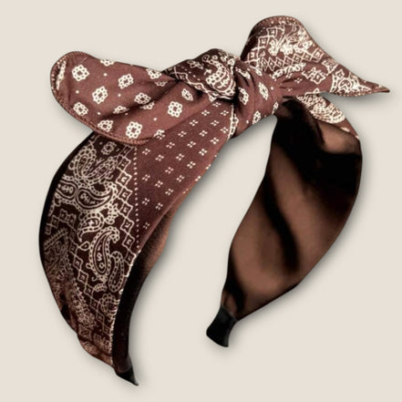 Bruine haarband met bandana print en strik – dames haaraccessoire