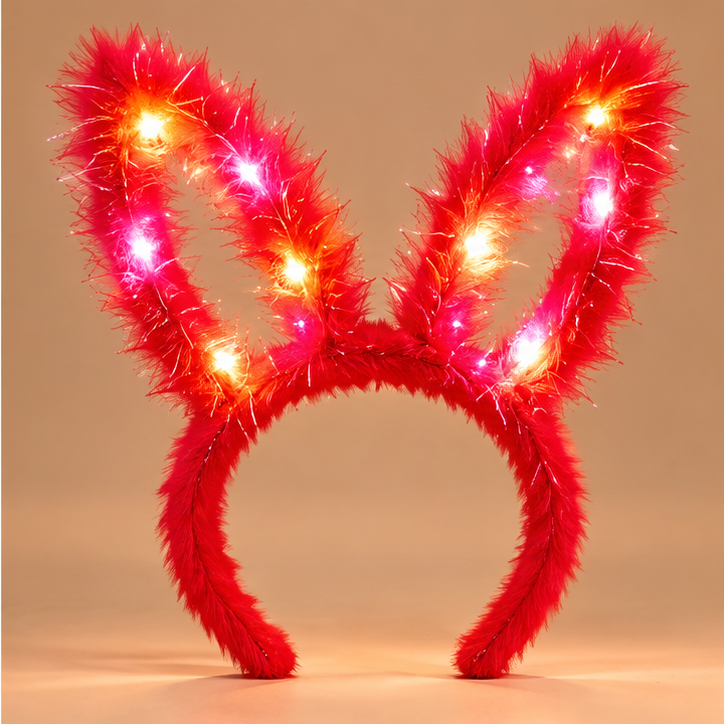 Lichtgevende Bunny Oren Haarband – Rood – De HaarBoetiek