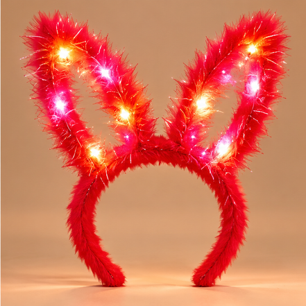 Lichtgevende Bunny Oren Haarband – Rood – De HaarBoetiek