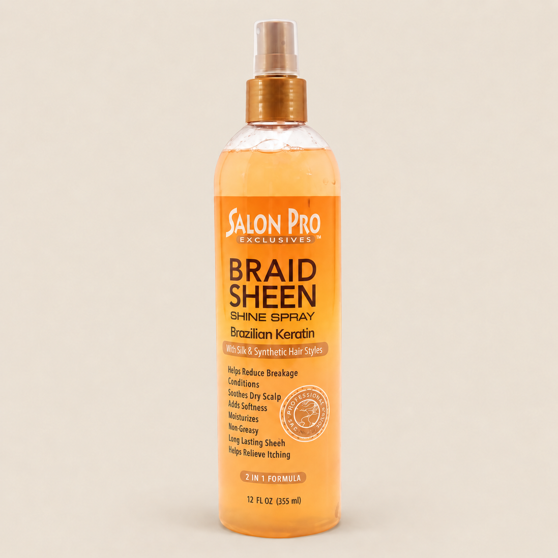 Salon Pro Brazilian Keratin Braid Sheen Spray – Glansspray met keratine 355 ml – De HaarBoetiek