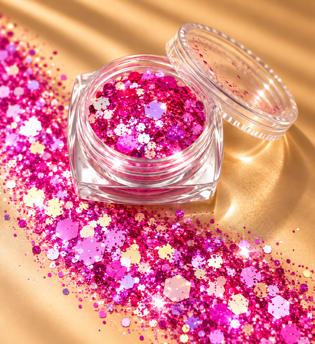 Magenta chunky glitter mix in potje - De HaarBoetiek