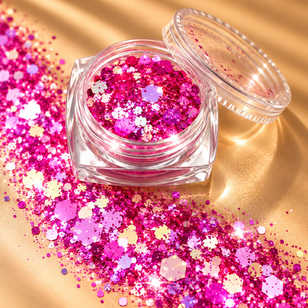 Magenta chunky glitter mix in potje - De HaarBoetiek