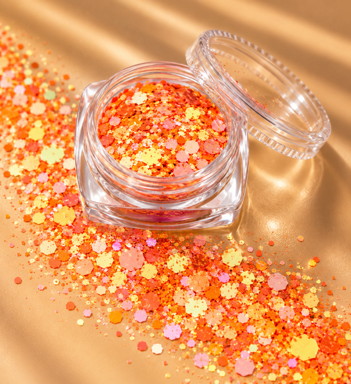 Lichtoranje chunky glitter mix in potje - De HaarBoetiek