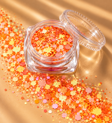 Lichtoranje chunky glitter mix in potje - De HaarBoetiek