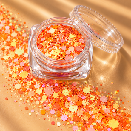 Lichtoranje chunky glitter mix in potje - De HaarBoetiek