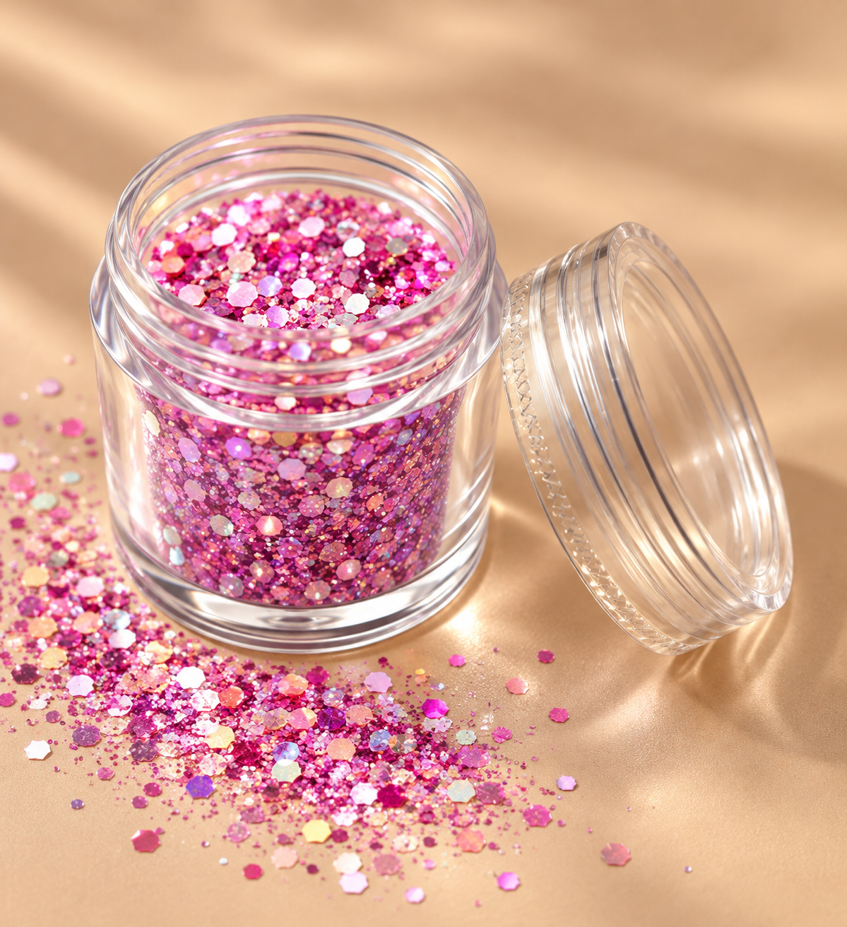 Lichtroze chunky glitter mix met holografische glitters - De HaarBoetiek