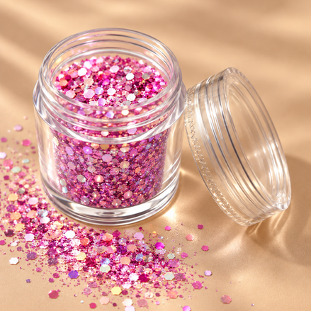 Lichtroze chunky glitter mix met holografische glitters - De HaarBoetiek