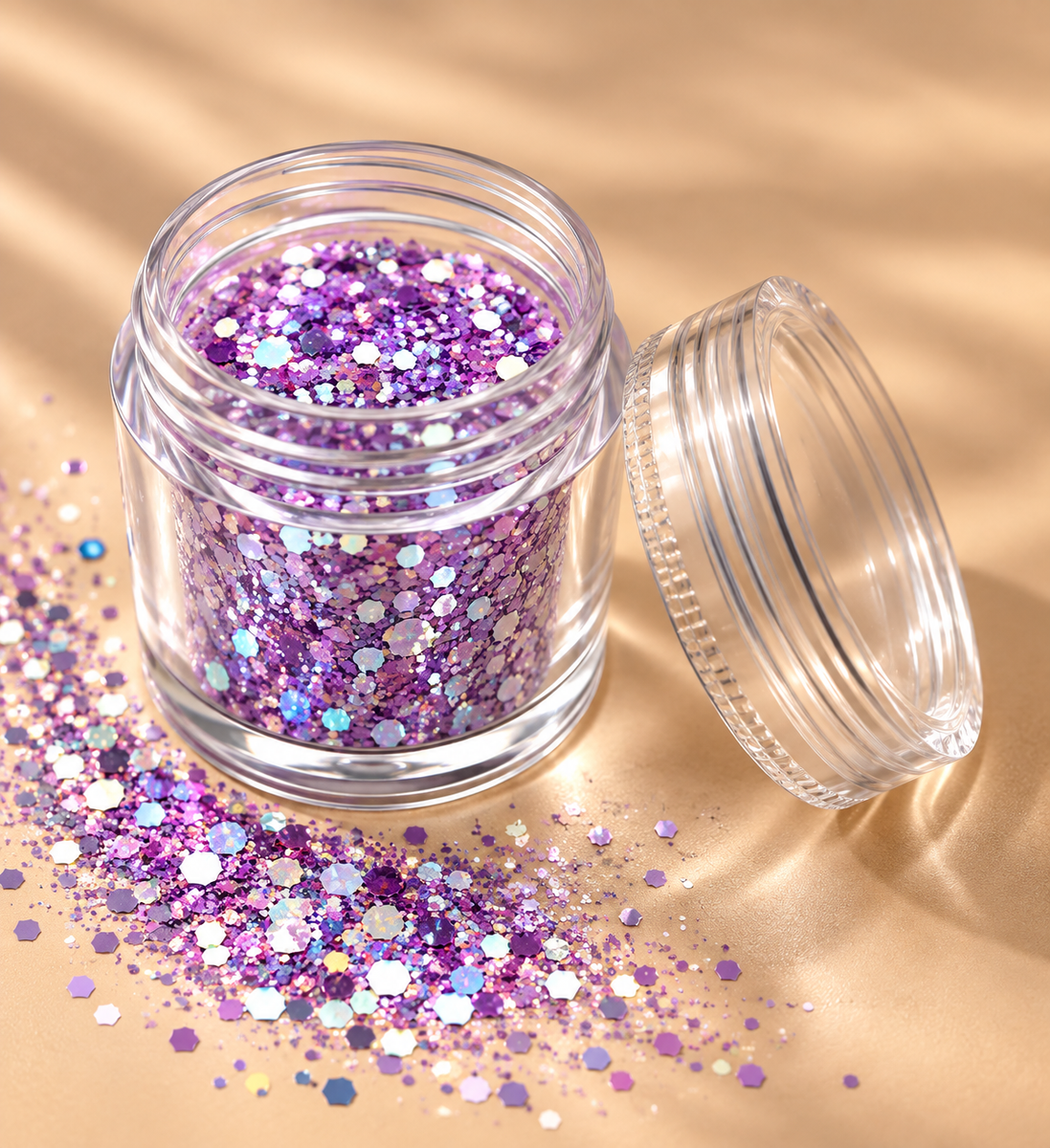 Lila chunky glitter mix met holografische glitters - De HaarBoetiek