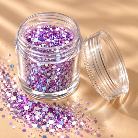 Lila chunky glitter mix met holografische glitters - De HaarBoetiek