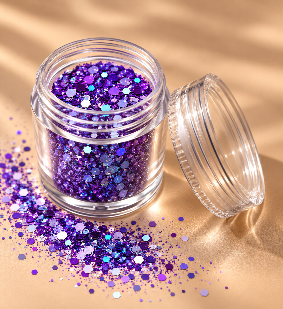 Paarse chunky glitter mix met holografische glitters - De HaarBoetiek