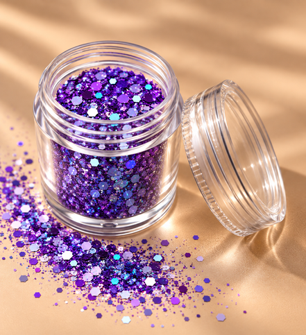 Paarse chunky glitter mix met holografische glitters - De HaarBoetiek
