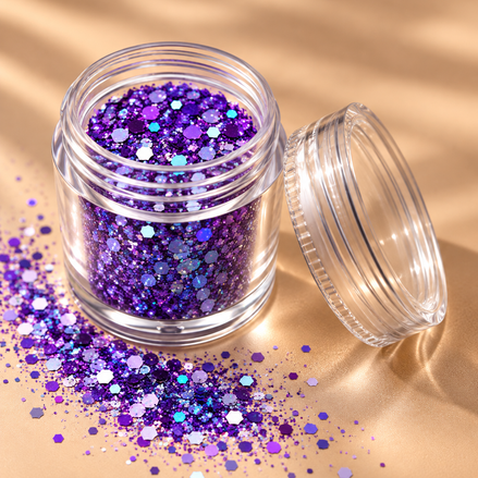 Paarse chunky glitter mix met holografische glitters - De HaarBoetiek