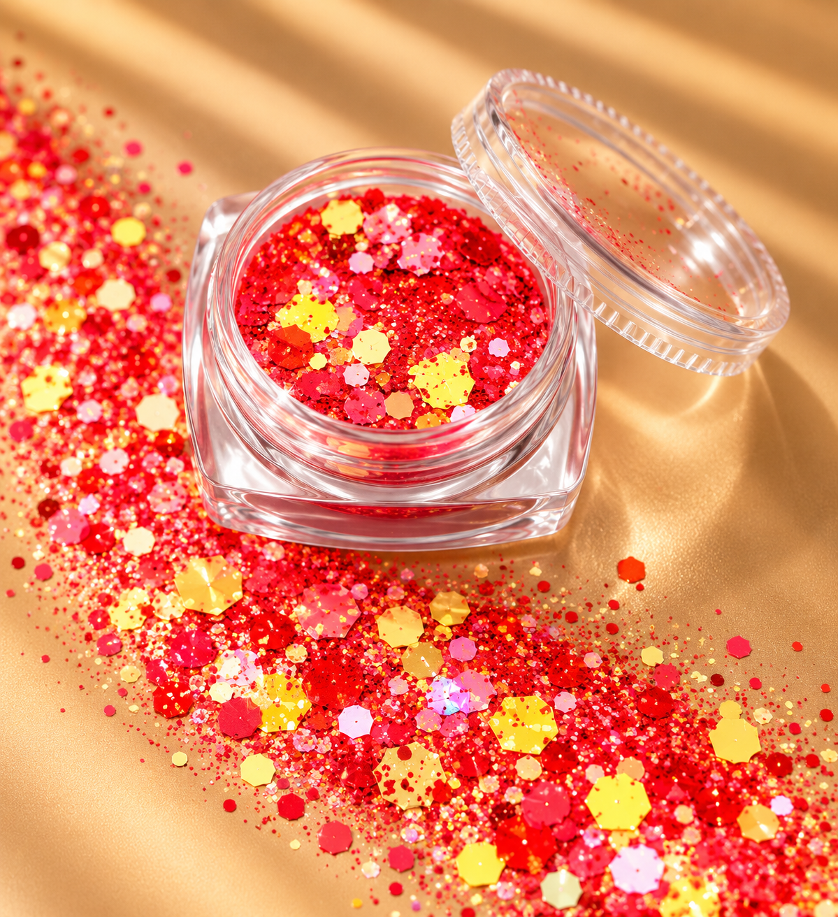 Rode chunky glitter mix in potje - De HaarBoetiek