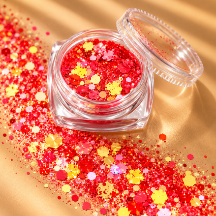 Rode chunky glitter mix in potje - De HaarBoetiek