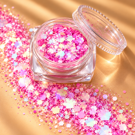 Roze chunky glitter mix in potje - De HaarBoetiek