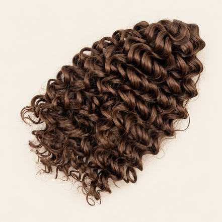 Cinderella krullend invlechthaar 30 cm in kleur Brown139 op beige achtergrond