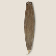 Clip-in extensions 75 cm bruin met lichte punt – 9-delige set – De HaarBoetiek