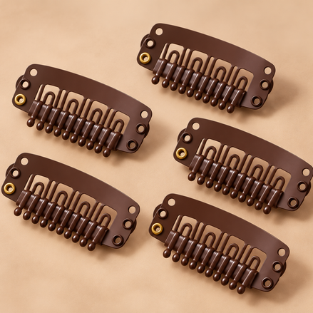 Bruine clip-in kammetjes 3 cm set van 5 voor haarextensions - De HaarBoetiek
