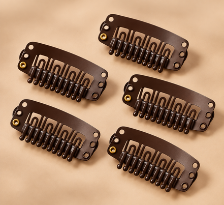 Donkerbruine clip-in kammetjes 3 cm set van 5 voor haarextensions - De HaarBoetiek