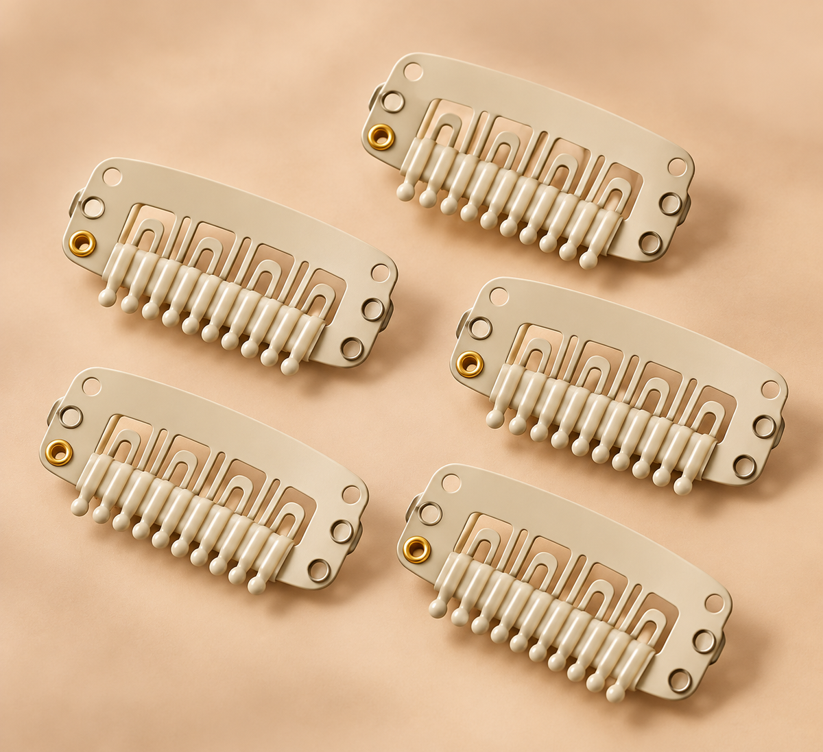 Lichtblonde clip-in kammetjes 3 cm set van 5 voor haarextensions - De HaarBoetiek