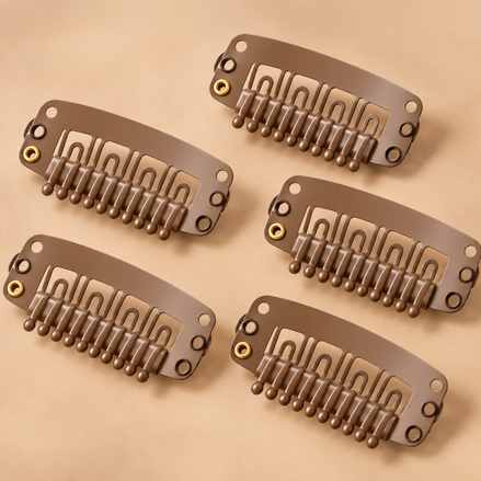 Lichtbruine clip-in kammetjes 3 cm set van 5 voor haarextensions - De HaarBoetiek