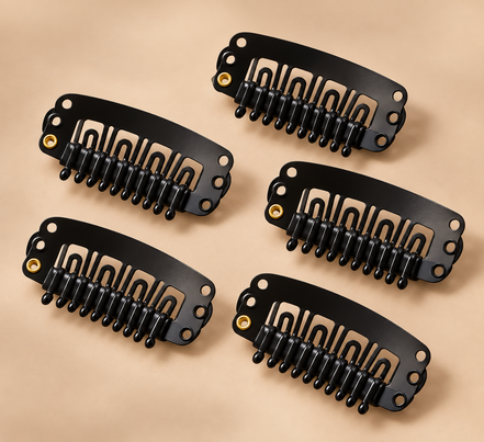 Zwarte clip-in kammetjes 3 cm set van 5 voor haarextensions - De HaarBoetiek