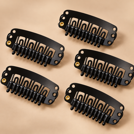 Zwarte clip-in kammetjes 3 cm set van 5 voor haarextensions - De HaarBoetiek
