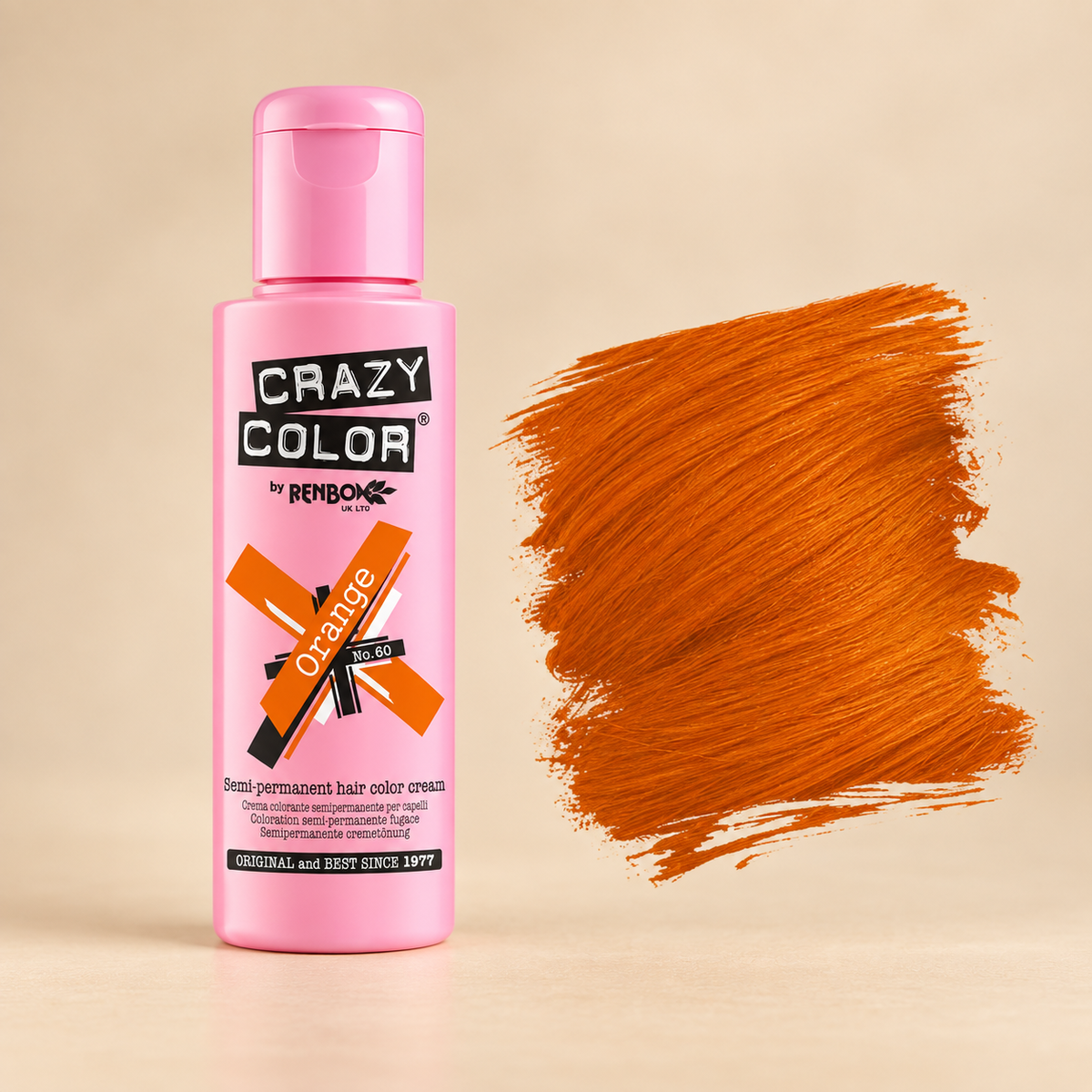 Crazy Color Orange nr. 60 oranje semi-permanente haarverf 100 ml met kleurstaal