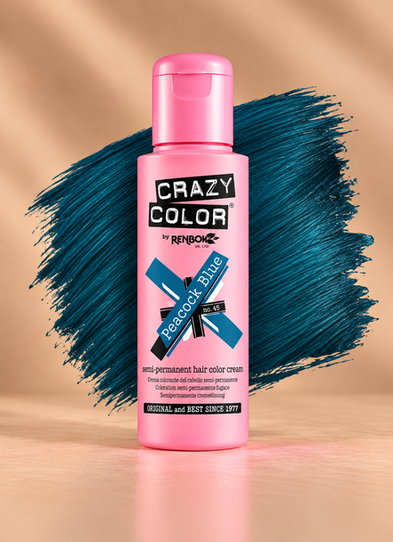 Crazy Color Peacock Blue No. 45 semi-permanente blauwgroene haarverf 100 ml