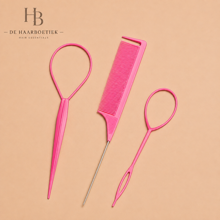 Roze 3-delige braid en haarstyling set - De Haarboetiek