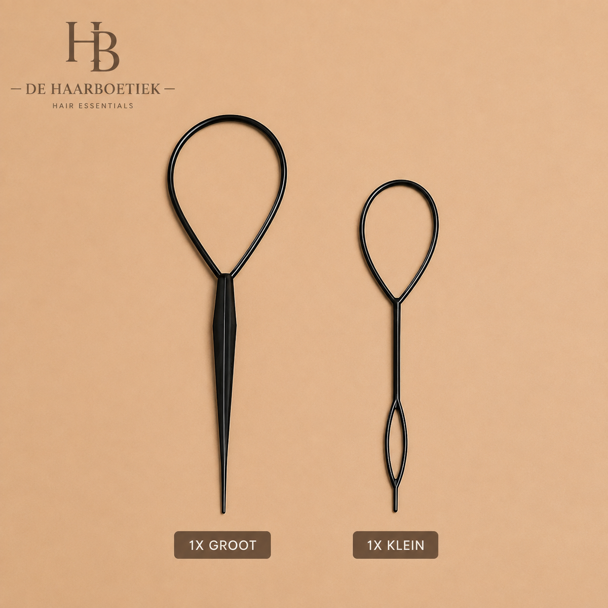 De HaarBoetiek haarloop set met 1 grote en 1 kleine zwarte stylingtool