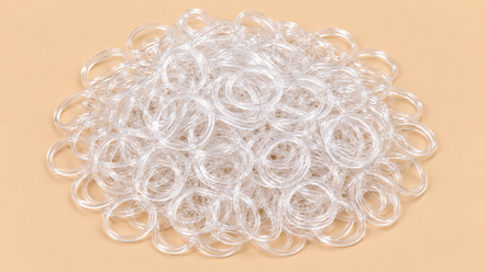 Transparante mini rubber bands 100 kleine haarelastiekjes op beige achtergrond | De HaarBoetiek