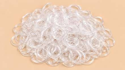Transparante mini rubber bands 250 kleine haarelastiekjes op beige achtergrond | De HaarBoetiek