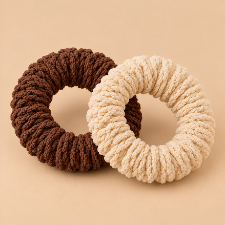 Dikke haarelastieken bruin en beige set van 2 - De HaarBoetiek