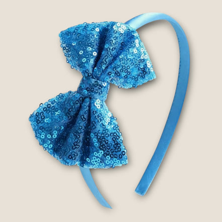 Disco Bow Tie haarband blauw met pailletten