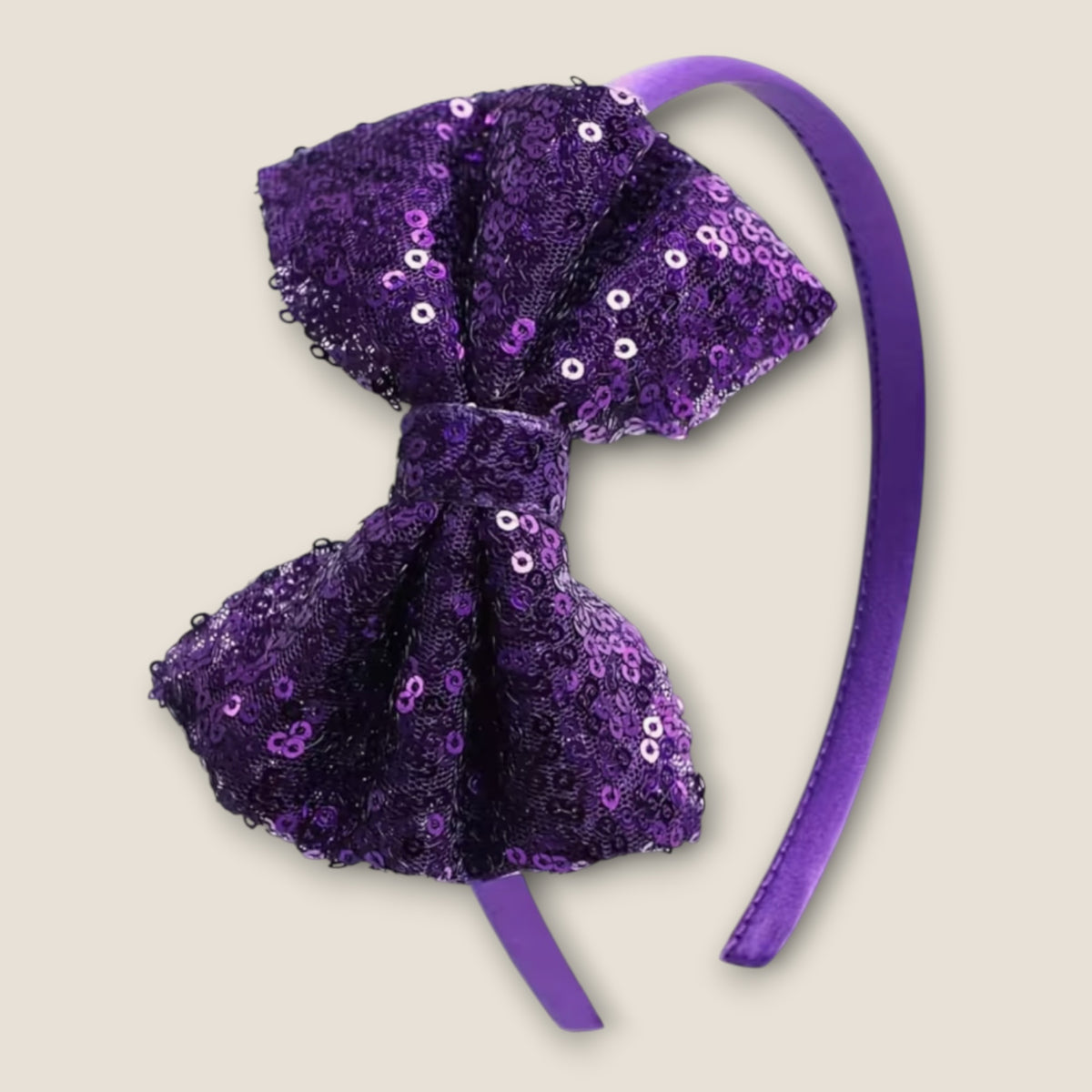 Disco Bow Tie haarband donkerpaars met pailletten