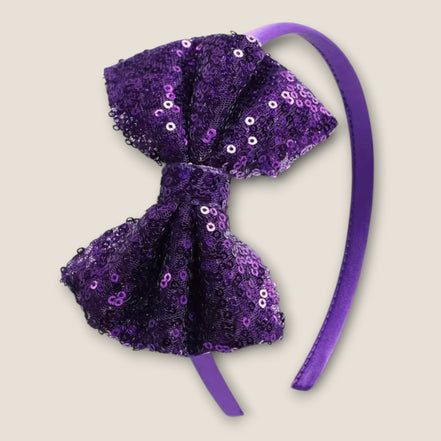 Disco Bow Tie haarband donkerpaars met pailletten