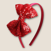 Disco Bow Tie haarband rood met pailletten