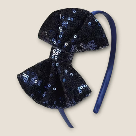 Disco Bow Tie haarband zwart met pailletten