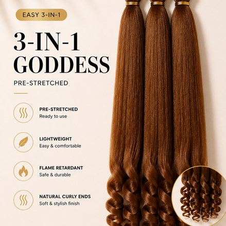 Easy 3-in-1 Goddess BT30/27 bruin vlechthaar met krullende uiteinden, 75 cm, 3-pack