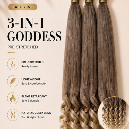Easy 3-in-1 Goddess BT4/613 bruin naar blond ombre vlechthaar met natuurlijke krullende uiteinden, 75 cm, 3-pack