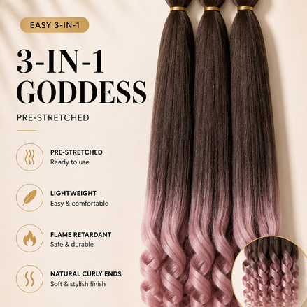 Easy 3-in-1 Goddess BT4 Soft Pink bruin naar zachtroze ombre vlechthaar met krullende uiteinden, 75 cm, 3-pack