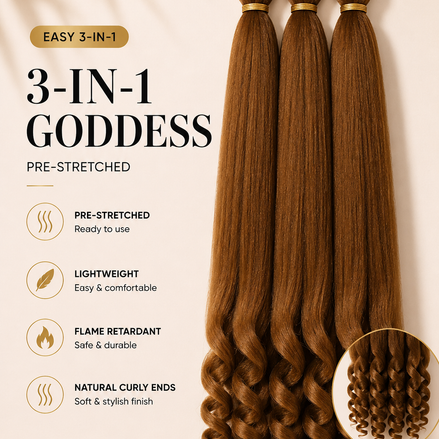 Easy 3-in-1 Goddess BT6/27 warm bruin vlechthaar met natuurlijke krullende uiteinden, 75 cm, 3-pack