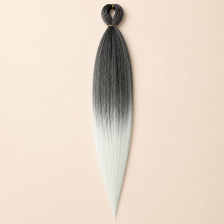 Easy Braid Kanekalon vlechthaar Zwart Wit Ombré, kleurcode 2-81, op lichtbeige achtergrond