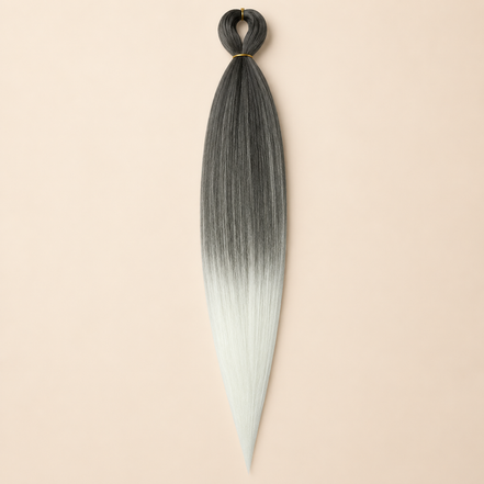 Easy Braid Kanekalon vlechthaar Antraciet Wit Ombré, kleurcode 2-82, op lichtbeige achtergrond