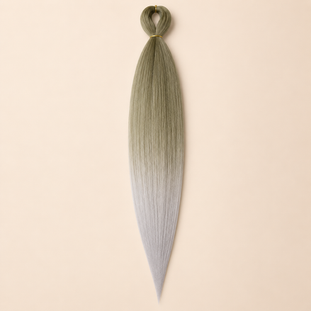 Easy Braid Kanekalon vlechthaar Olijfblond Lavendelgrijs Ombré, kleurcode 2-86, op lichtbeige achtergrond