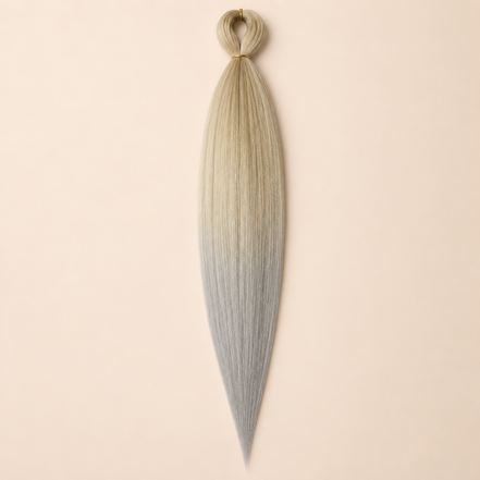 Easy Braid Kanekalon vlechthaar Lichtblond Grijs Ombré, kleurcode 2-87, op lichtbeige achtergrond