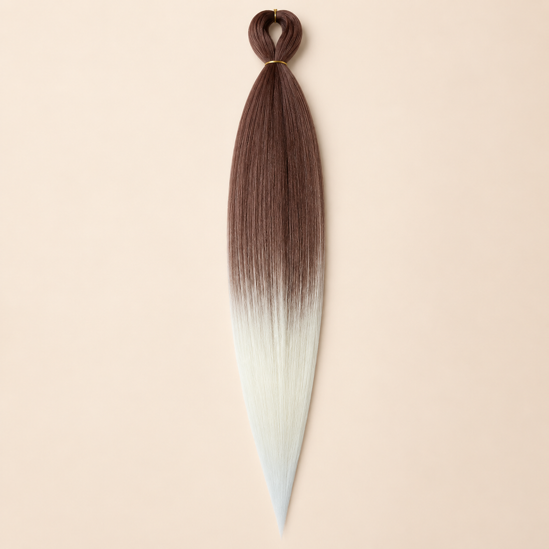 Easy Braid Kanekalon vlechthaar Donkerbruin Wit Ombré, kleurcode 2-88, op lichtbeige achtergrond